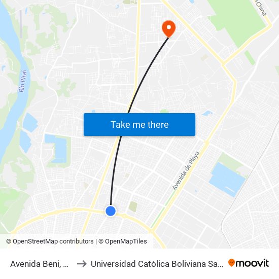 Avenida Beni, 4035 to Universidad Católica Boliviana San Pablo map