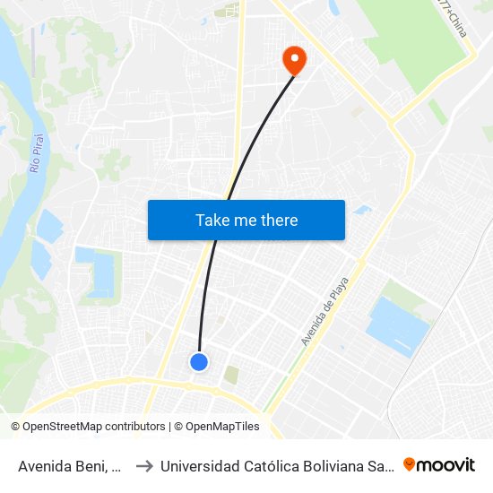 Avenida Beni, 4430 to Universidad Católica Boliviana San Pablo map