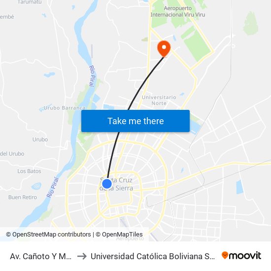 Av. Cañoto Y México to Universidad Católica Boliviana San Pablo map