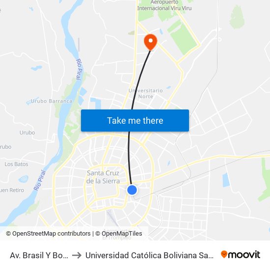 Av. Brasil Y Bolivia to Universidad Católica Boliviana San Pablo map