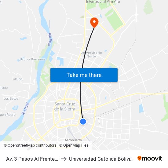 Av. 3 Pasos Al Frente Y Alameda to Universidad Católica Boliviana San Pablo map