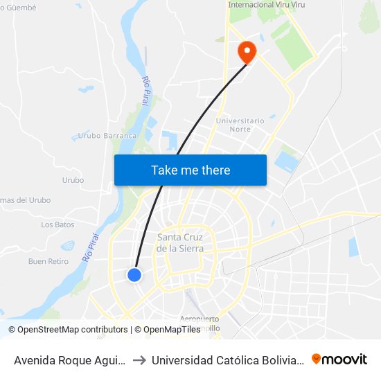Avenida Roque Aguilera, 3050 to Universidad Católica Boliviana San Pablo map
