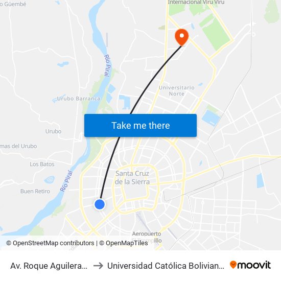 Av. Roque Aguilera Y Venus to Universidad Católica Boliviana San Pablo map