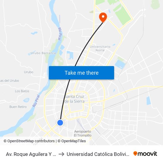 Av. Roque Aguilera Y Av. Grigotá to Universidad Católica Boliviana San Pablo map