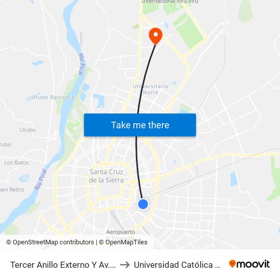 Tercer Anillo Externo Y Av. Tres Pasos Al Frente to Universidad Católica Boliviana San Pablo map