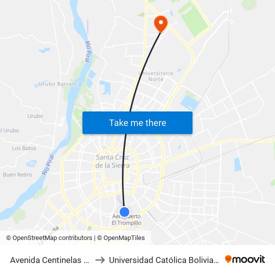 Avenida Centinelas Del Chaco to Universidad Católica Boliviana San Pablo map