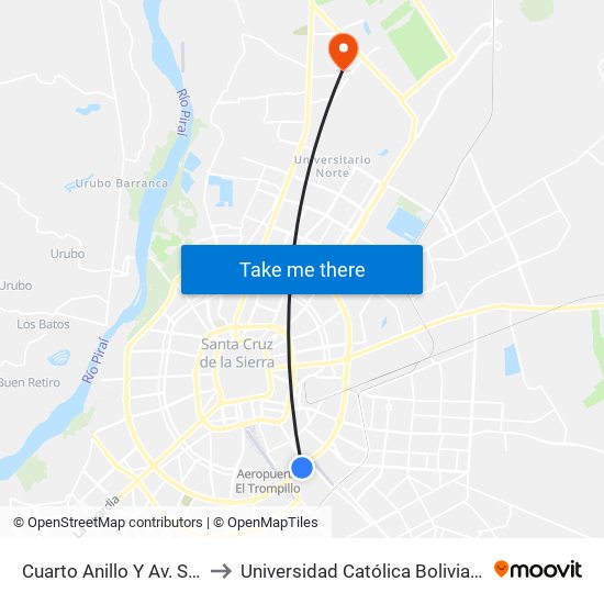 Cuarto Anillo Y Av. San Aurelio to Universidad Católica Boliviana San Pablo map