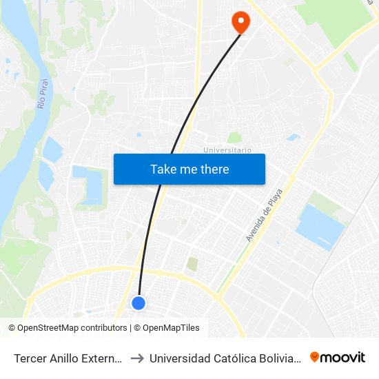 Tercer Anillo Externo Y Ryden to Universidad Católica Boliviana San Pablo map