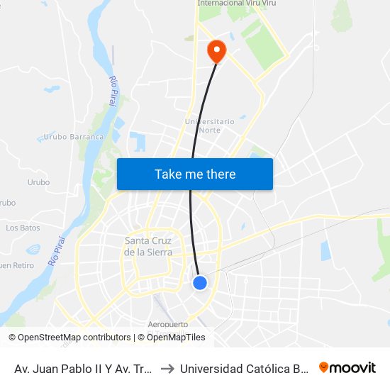 Av. Juan Pablo II Y Av. Tres Pasos Al Frente to Universidad Católica Boliviana San Pablo map