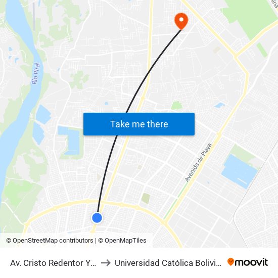 Av. Cristo Redentor Y Jesús Lara to Universidad Católica Boliviana San Pablo map