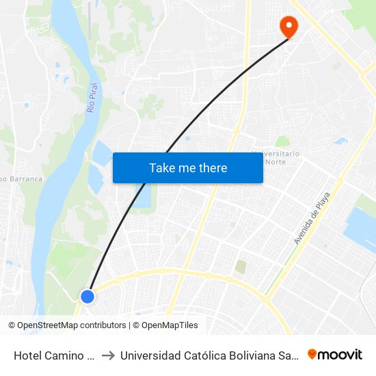 Hotel Camino Real to Universidad Católica Boliviana San Pablo map