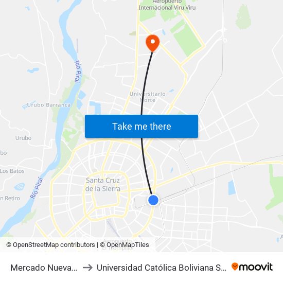 Mercado Nueva Feria to Universidad Católica Boliviana San Pablo map