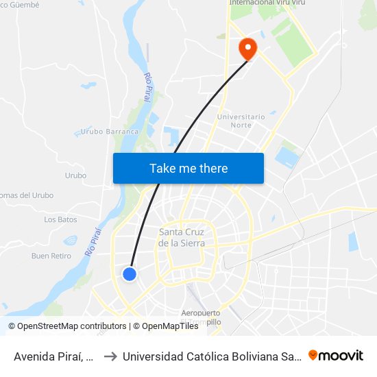 Avenida Piraí, 3164 to Universidad Católica Boliviana San Pablo map