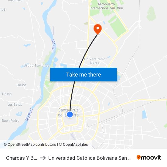 Charcas Y Beni to Universidad Católica Boliviana San Pablo map
