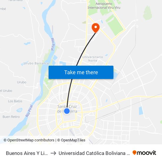 Buenos Aires Y Libertad to Universidad Católica Boliviana San Pablo map