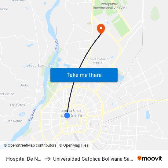 Hospital De Niños to Universidad Católica Boliviana San Pablo map
