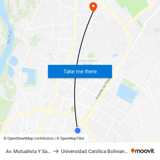 Av. Mutualista Y Salvatierra to Universidad Católica Boliviana San Pablo map