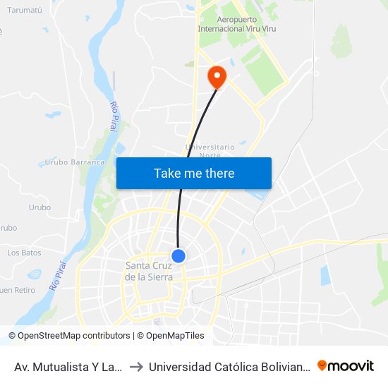 Av. Mutualista Y Las Garzas to Universidad Católica Boliviana San Pablo map