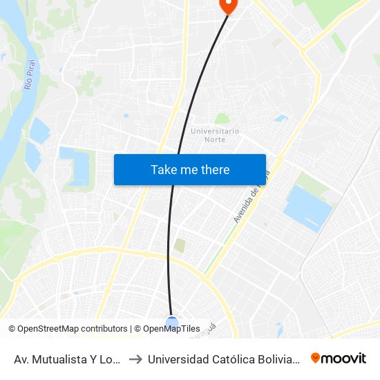 Av. Mutualista Y Los Socorís to Universidad Católica Boliviana San Pablo map