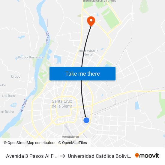 Avenida 3 Pasos Al Frente, 3710 to Universidad Católica Boliviana San Pablo map