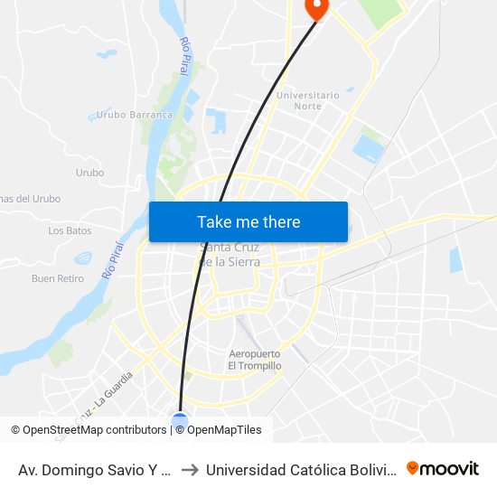 Av. Domingo Savio Y Sexto Anillo to Universidad Católica Boliviana San Pablo map