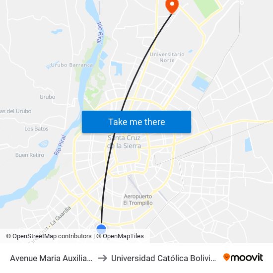 Avenue Maria Auxiliadora, 5095 to Universidad Católica Boliviana San Pablo map