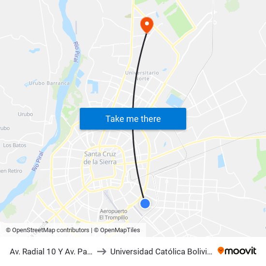 Av. Radial 10 Y Av. Panamericana to Universidad Católica Boliviana San Pablo map