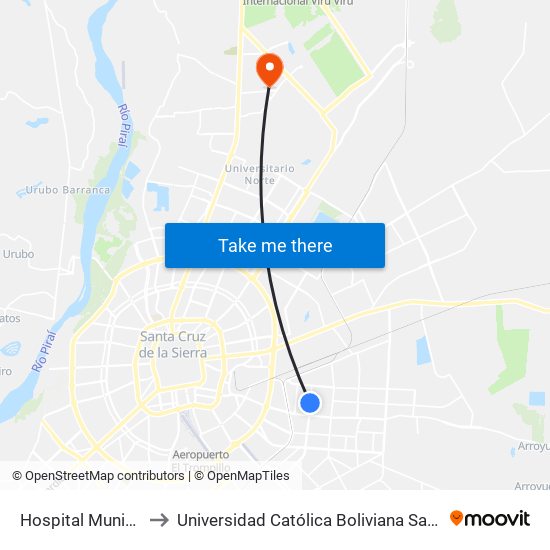 Hospital Municipal to Universidad Católica Boliviana San Pablo map