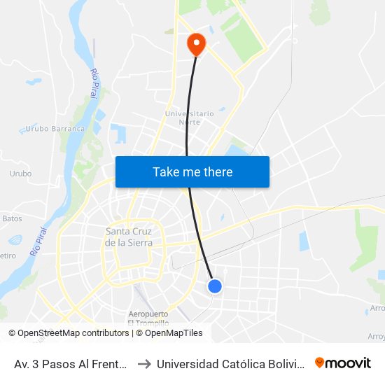 Av. 3 Pasos Al Frente Y Calle 14 to Universidad Católica Boliviana San Pablo map