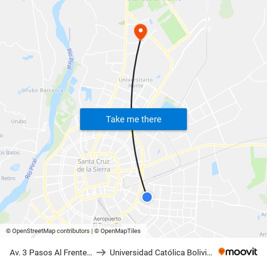 Av. 3 Pasos Al Frente Y Calle 4-B to Universidad Católica Boliviana San Pablo map