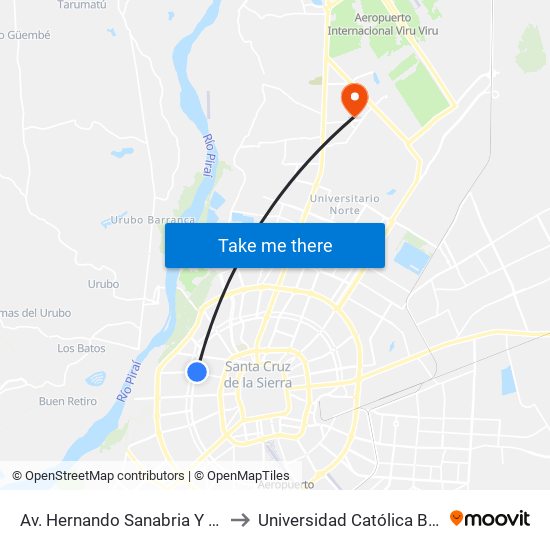 Av. Hernando Sanabria Y Tercer Anillo Interno to Universidad Católica Boliviana San Pablo map