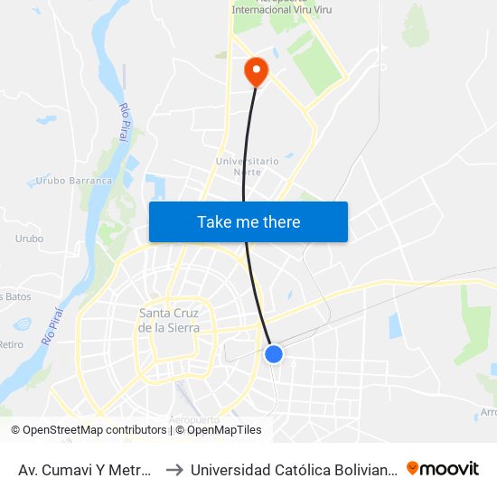 Av. Cumavi Y Metropolitana to Universidad Católica Boliviana San Pablo map