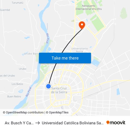 Av. Busch Y Calle 5 to Universidad Católica Boliviana San Pablo map