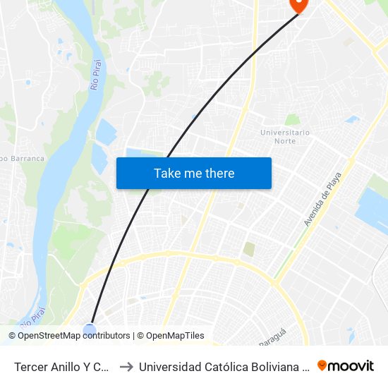 Tercer Anillo Y Córdoba to Universidad Católica Boliviana San Pablo map