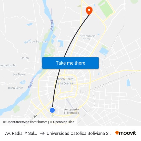 Av. Radial Y Saldaña to Universidad Católica Boliviana San Pablo map