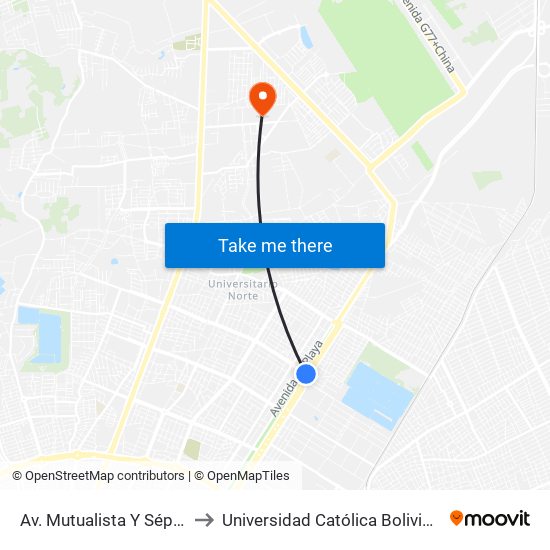 Av. Mutualista Y Séptimo Anillo to Universidad Católica Boliviana San Pablo map