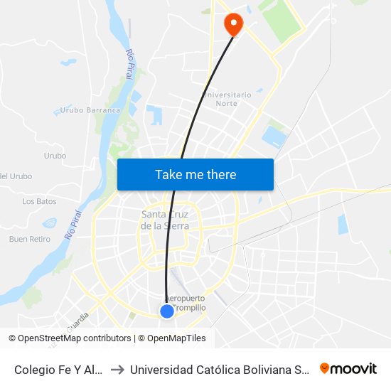 Colegio Fe Y Alegría to Universidad Católica Boliviana San Pablo map