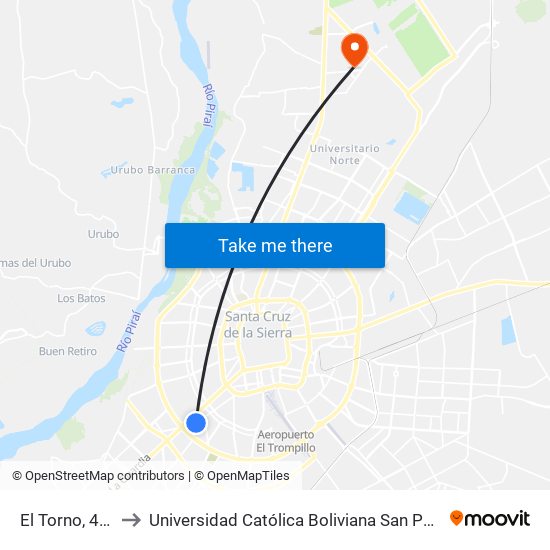 El Torno, 410 to Universidad Católica Boliviana San Pablo map