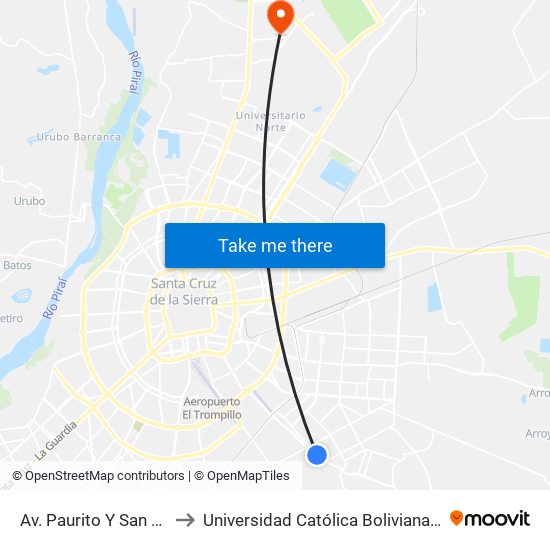 Av. Paurito Y San Antonio to Universidad Católica Boliviana San Pablo map