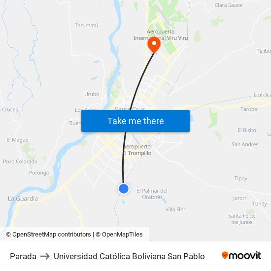 Parada to Universidad Católica Boliviana San Pablo map