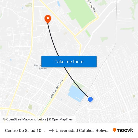 Centro De Salud 10 De Octubre to Universidad Católica Boliviana San Pablo map
