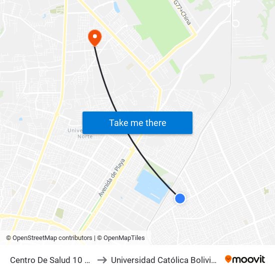 Centro De Salud 10 De Octubre to Universidad Católica Boliviana San Pablo map