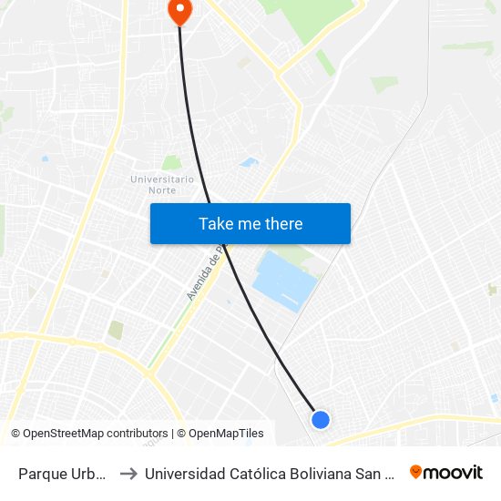 Parque Urbano to Universidad Católica Boliviana San Pablo map