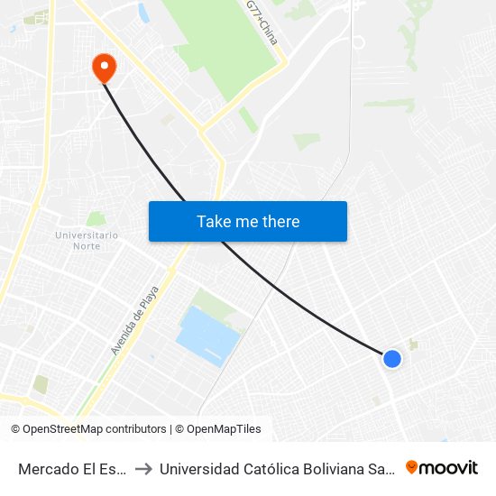 Mercado El Espino to Universidad Católica Boliviana San Pablo map