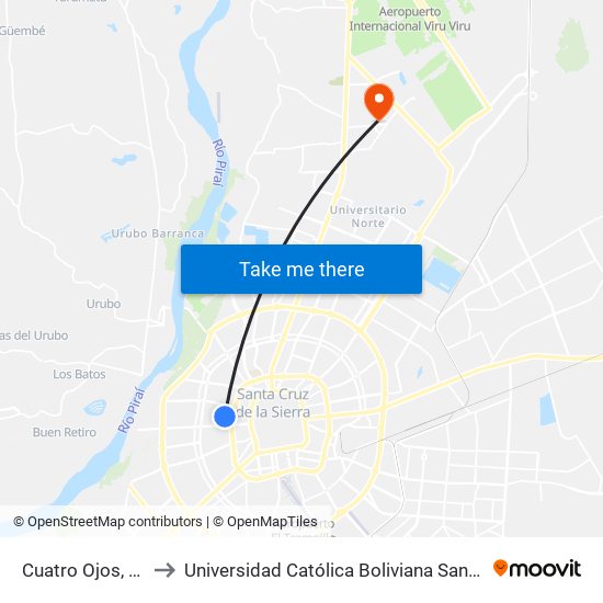 Cuatro Ojos, 152 to Universidad Católica Boliviana San Pablo map