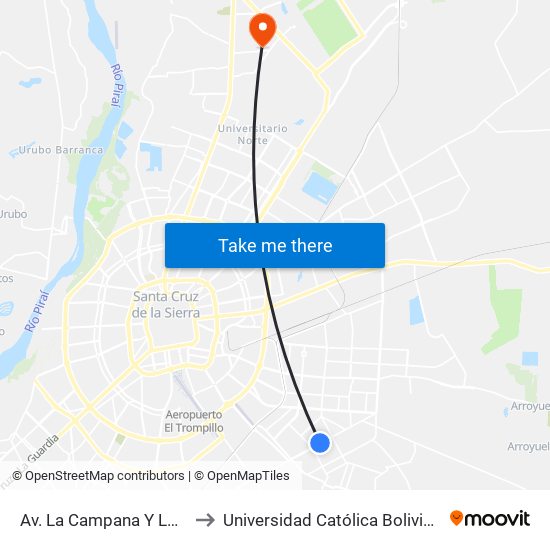 Av. La Campana Y Los Totaíses to Universidad Católica Boliviana San Pablo map