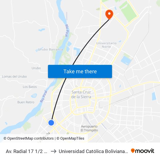 Av. Radial 17 1/2 Y Pochi to Universidad Católica Boliviana San Pablo map