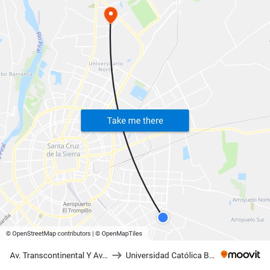 Av. Transcontinental Y Av. 22 De Septiembre to Universidad Católica Boliviana San Pablo map