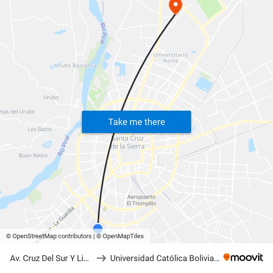 Av. Cruz Del Sur Y Libertadores to Universidad Católica Boliviana San Pablo map