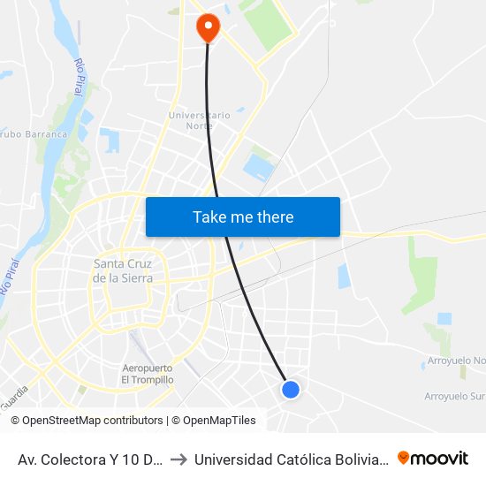 Av. Colectora Y 10 De Octubre to Universidad Católica Boliviana San Pablo map